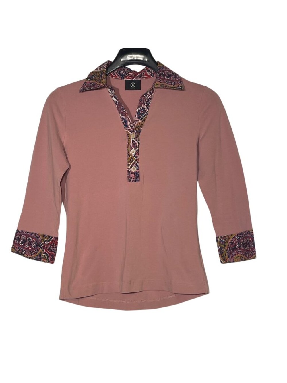 Bogner Paisley Trim Polo Shirt Pink‎ Sz SM Preppy Y2K Inspired